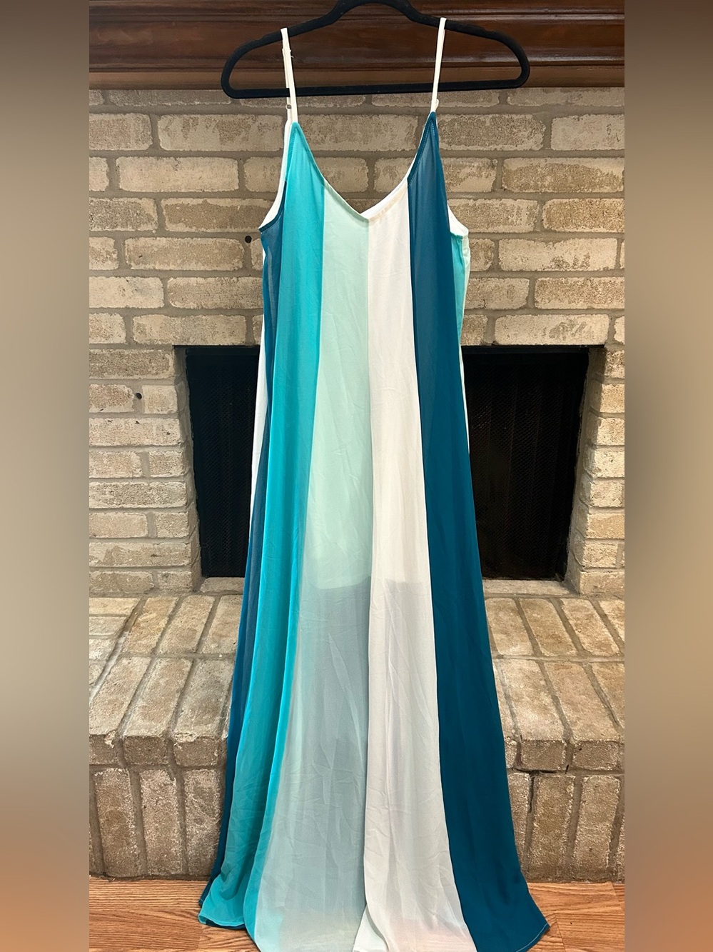 Striped Blue & White Maxi Dress - Women's Flowing Summer Dress EUC